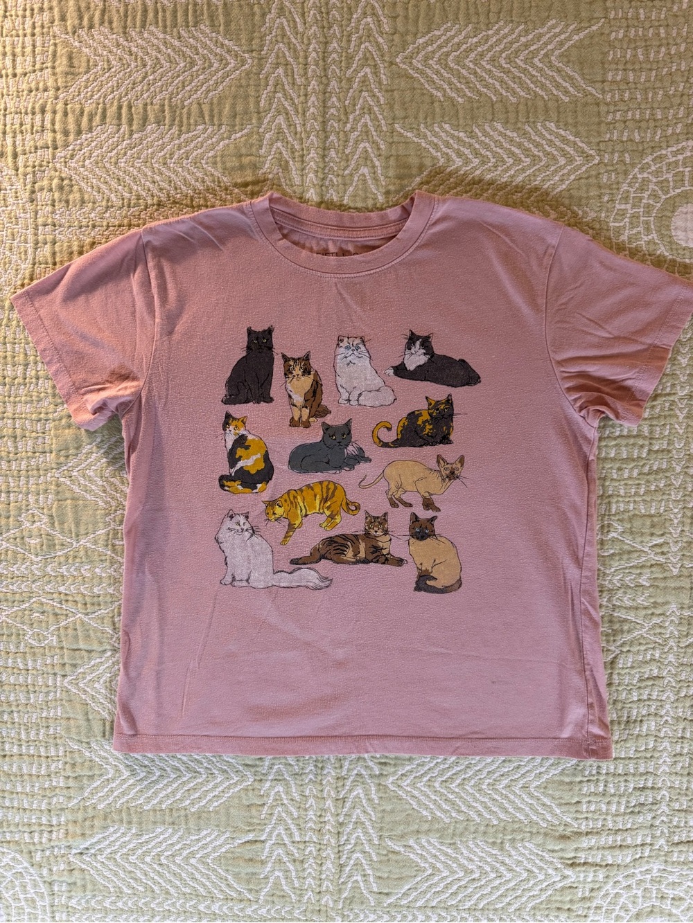 Fifth Sun Women’s sz Med Dusty Rose Tshirt w/ Multiple Cats in Fair Condition